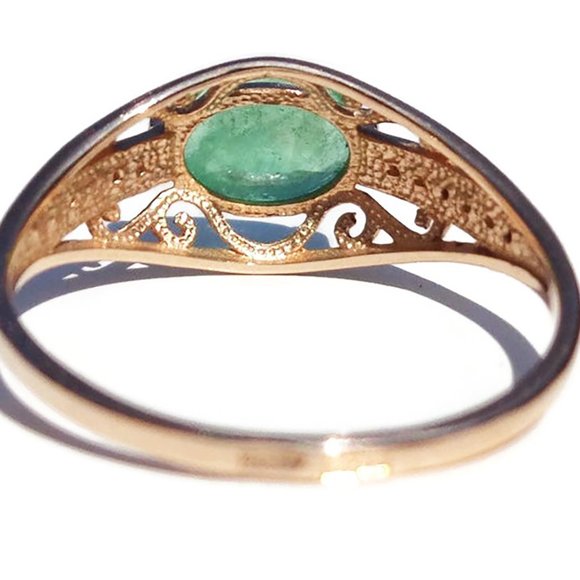 Vintage Russian 14K Rose Gold Natural Emerald Gemstone Ring Sz 7.5, 1.15ct - Picture 6 of 7